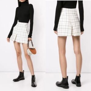 Tibi Windowpane Checkered Wool Skort Size 6 | Black White Tailored Minimalist